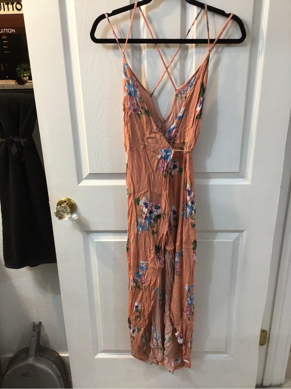 Solemio Peach Floral Sundress with Blue & Green Accents
